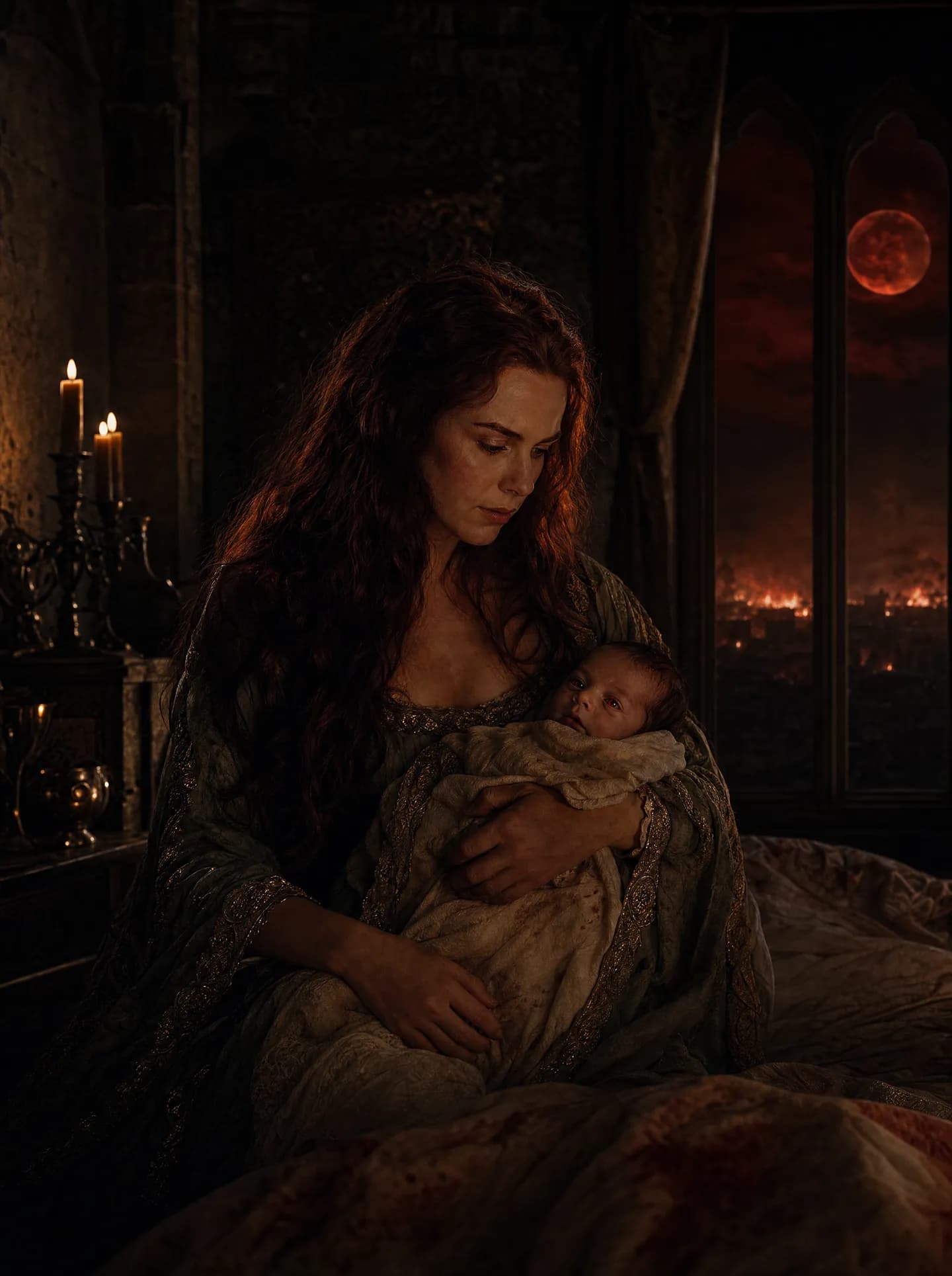 The birth night — beneath the blood moon, as the battle ended